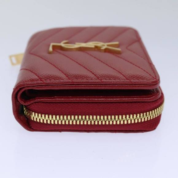 SAINT LAURENT Compact Wallet Leather Red Gold BOW01 Auth 85840 - Picture 3 of 16
